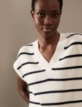 Pure Cashmere Striped V-Neck Knitted Vest