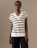 Pure Cashmere Striped V-Neck Knitted Vest