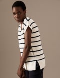 Pure Cashmere Striped V-Neck Knitted Vest