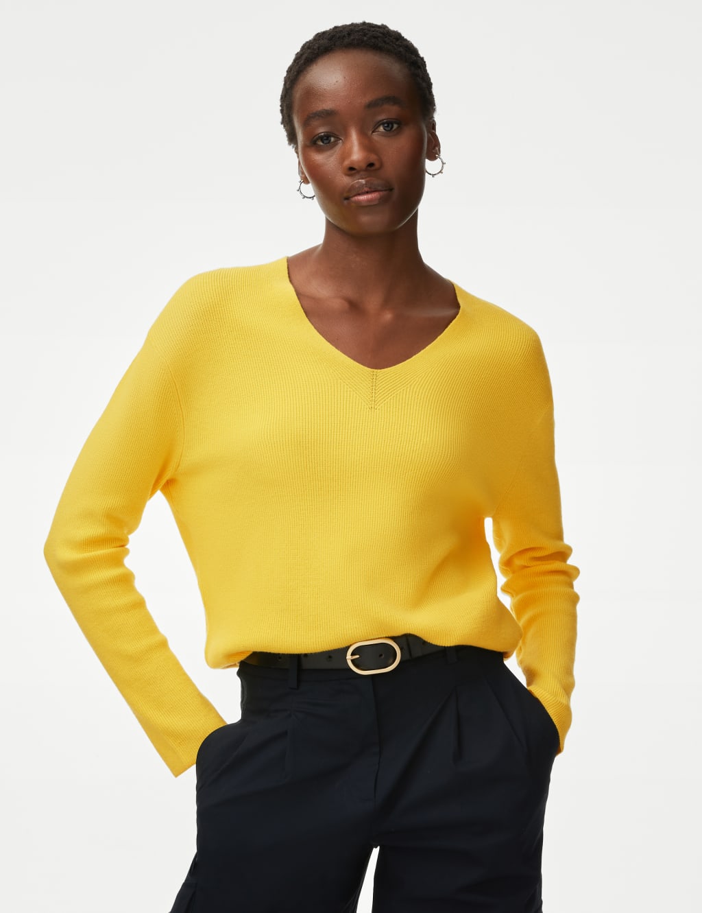 Soft Touch Ribbed V-Neck Jumper