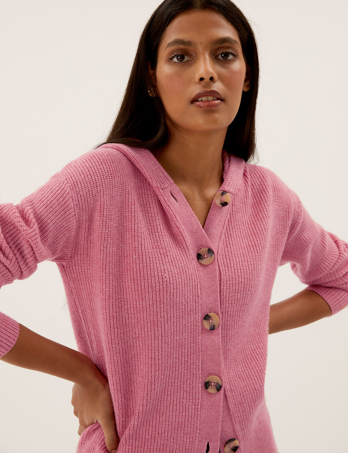 Soft Touch Ribbed Hooded Cardigan