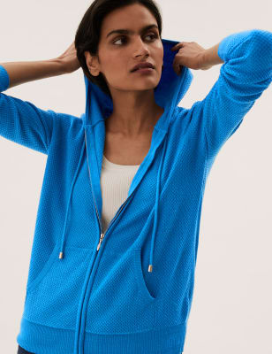 

Womens M&S Collection Soft Touch Textured Hoodie - Bright Blue, Bright Blue