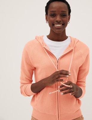 Womens M&S Collection Soft Touch Textured Hoodie - Peach, Peach
