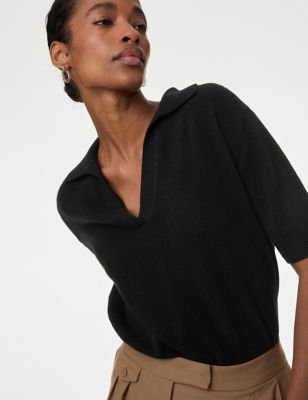 Pure Cashmere Collared Knitted Top
