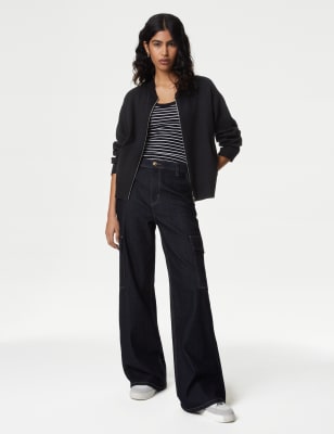 

M&S Collection Cárdigan estilo bomber texturizado de punto de escote cerradoWomens - Black, Black