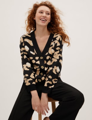 

Womens M&S Collection Soft Touch Animal Print Boyfriend Cardigan - Black Mix, Black Mix