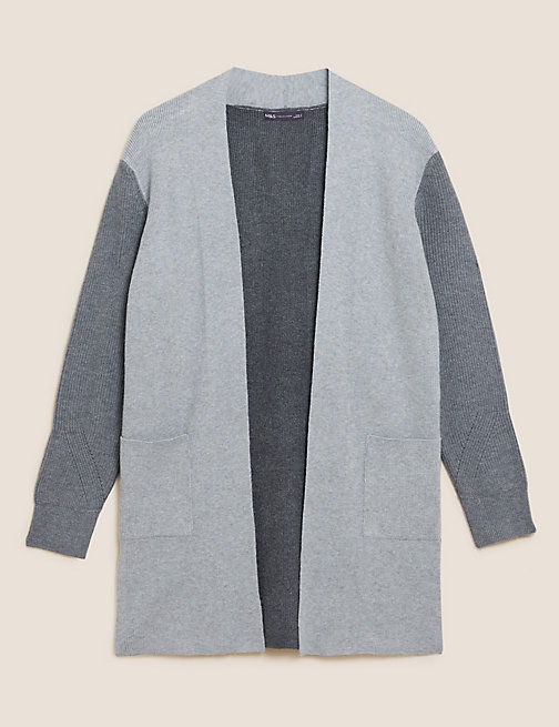 Marks And Spencer Womens M&S Collection Soft Touch Colour Block Relaxed Cardigan - Grey Mix