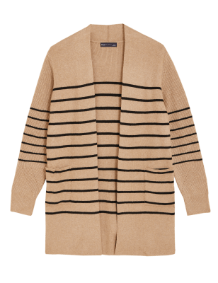 

Womens M&S Collection Soft Touch Striped Relaxed Cardigan - Camel Mix, Camel Mix