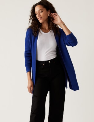 

Womens M&S Collection Lang geschnittene, weiche Strickjacke - Dark Blue, Dark Blue