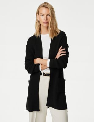 M&S Women's Soft Touch Knitted Longline Cardigan - 6 - Black, Black,Light Grey,Medium Navy,Cappuccin