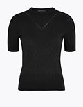 Ribbed Crew Neck Short Sleeve Knitted Top