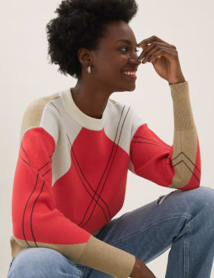 

Womens M&S Collection The Argyle Jumper - Bright Orange, Bright Orange