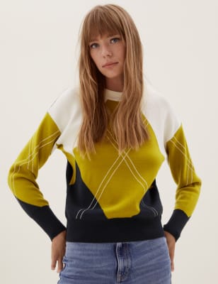 

Womens M&S Collection The Argyle Jumper - Lime Mix, Lime Mix