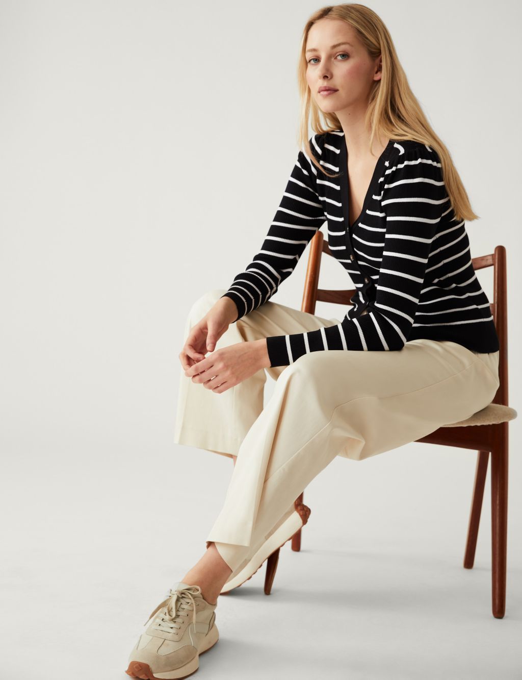 Striped V-Neck Button Front Cardigan image 2