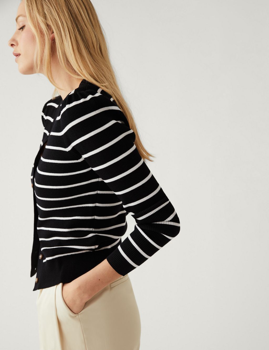 Striped V-Neck Button Front Cardigan image 3