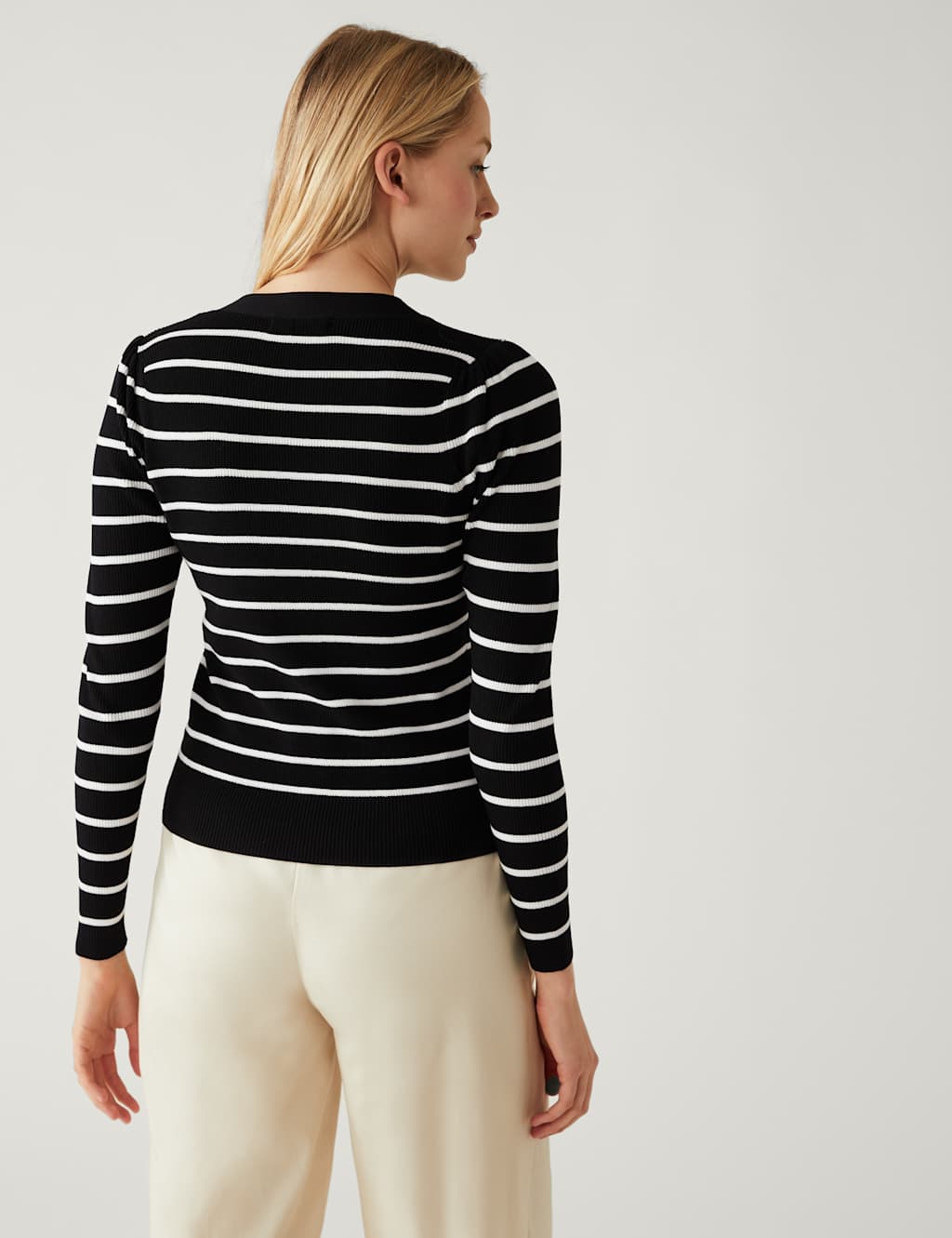 Striped V-Neck Button Front Cardigan image 4
