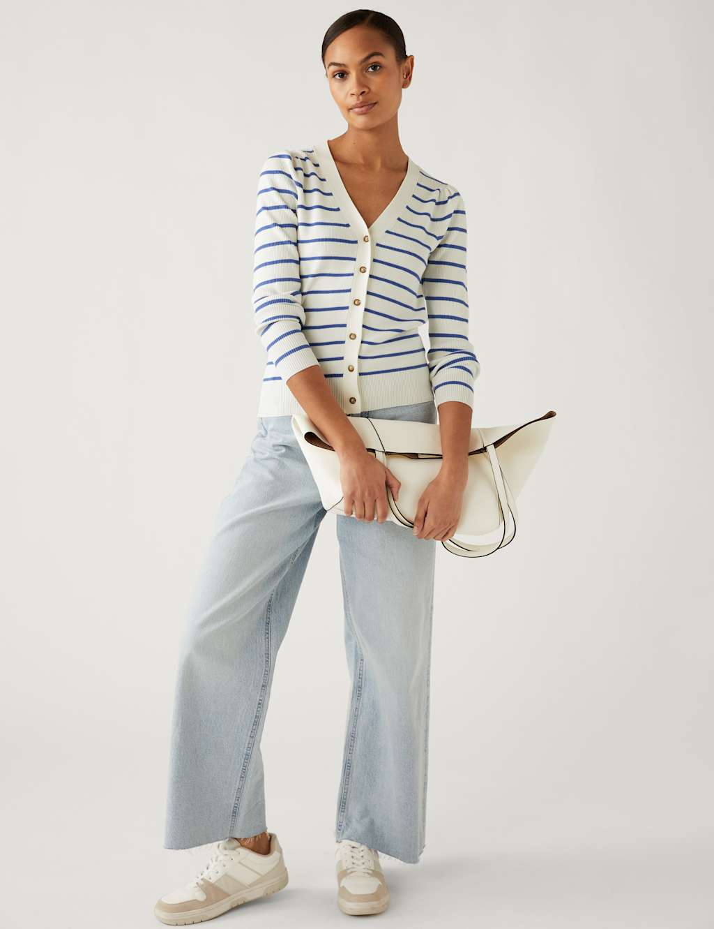Striped V-Neck Button Front Cardigan image 2
