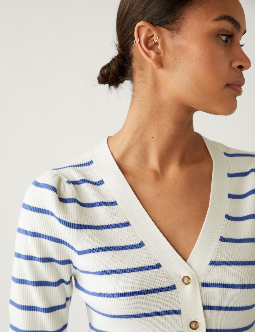 Striped V-Neck Button Front Cardigan image 3