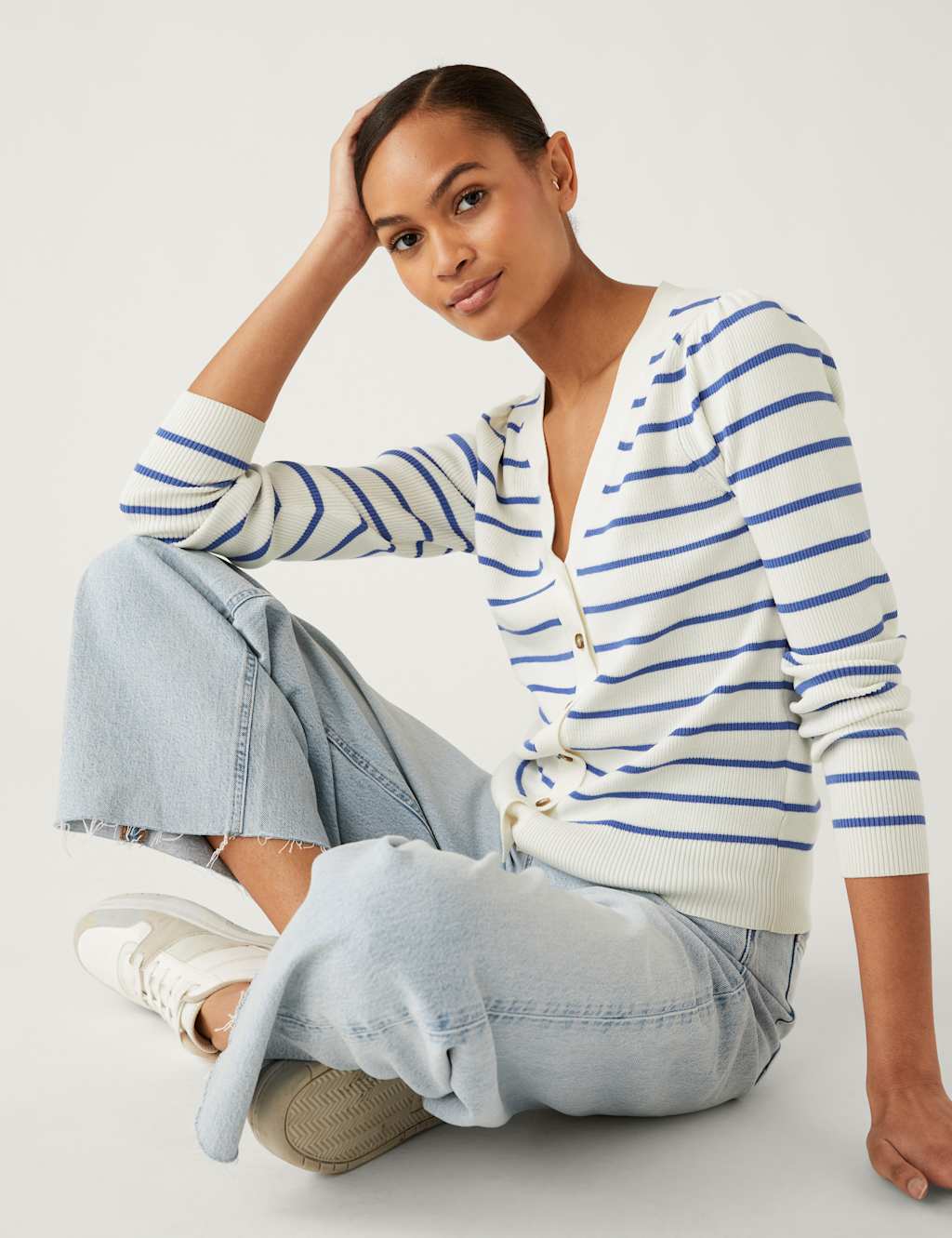 Striped V-Neck Button Front Cardigan image 5