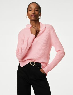

Womens Autograph Merino Wool with Cashmere Collared Jumper - Pink, Pink
