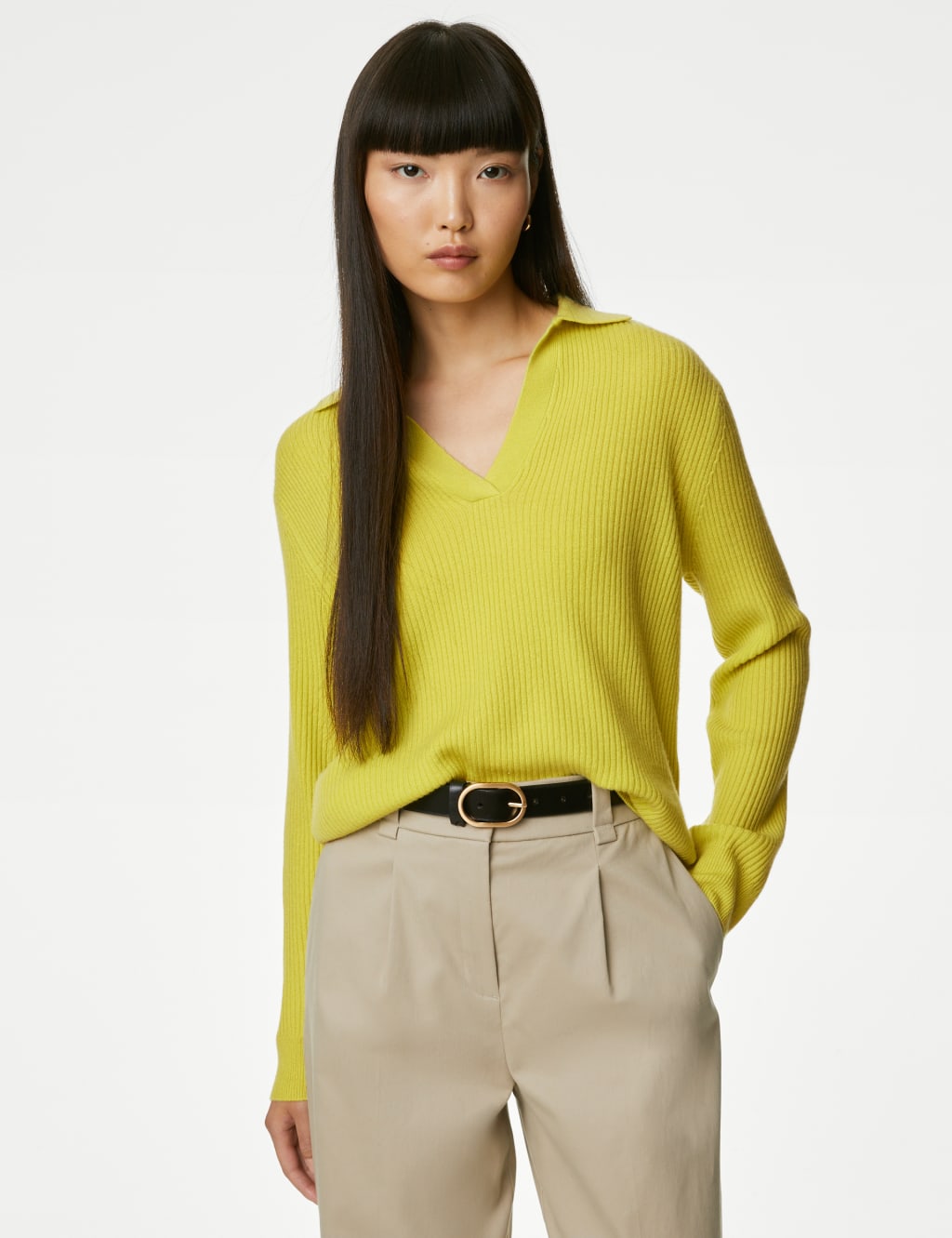 Merino Wool with Cashmere Collared Jumper image 4