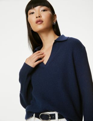 

Womens Autograph Merino Wool with Cashmere Collared Jumper - Navy, Navy