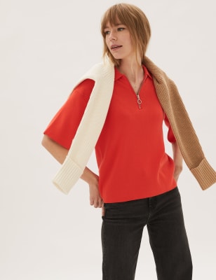 

Womens M&S Collection Strickoberteil mit Polokragen - Bright Orange, Bright Orange