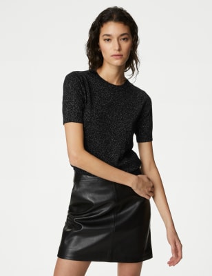 

Womens Autograph Glitzerndes Strickoberteil aus Merinowolle mit Cashmere - Black, Black