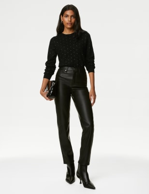 Stradivarius Petite satin pants in black