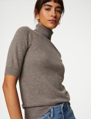 Pure Cashmere Roll Neck Knitted Top