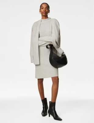 

Womens Autograph Merino Wool Rich Knitted Dress with Cashmere - Light Grey, Light Grey