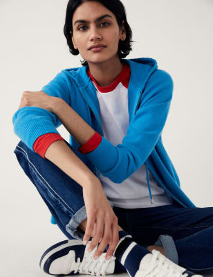 

Womens M&S Collection Bequemer Hoodie aus weichem Material mit Reißverschluss und Strukturmuster - Blue, Blue