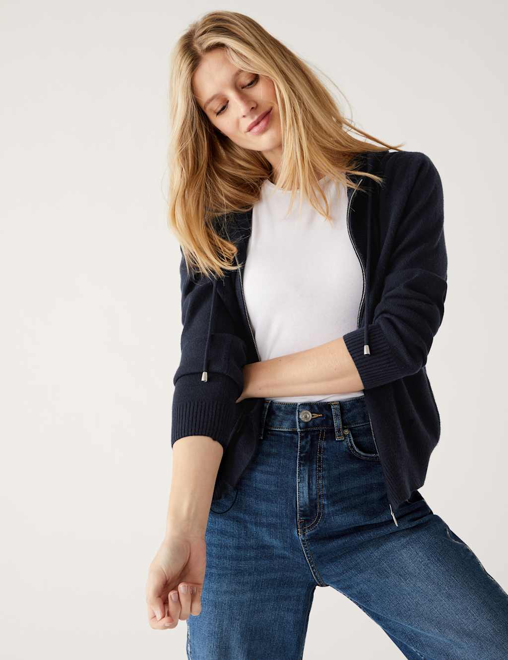 Soft Touch Textured Zip Up Relaxed Hoodie image 4