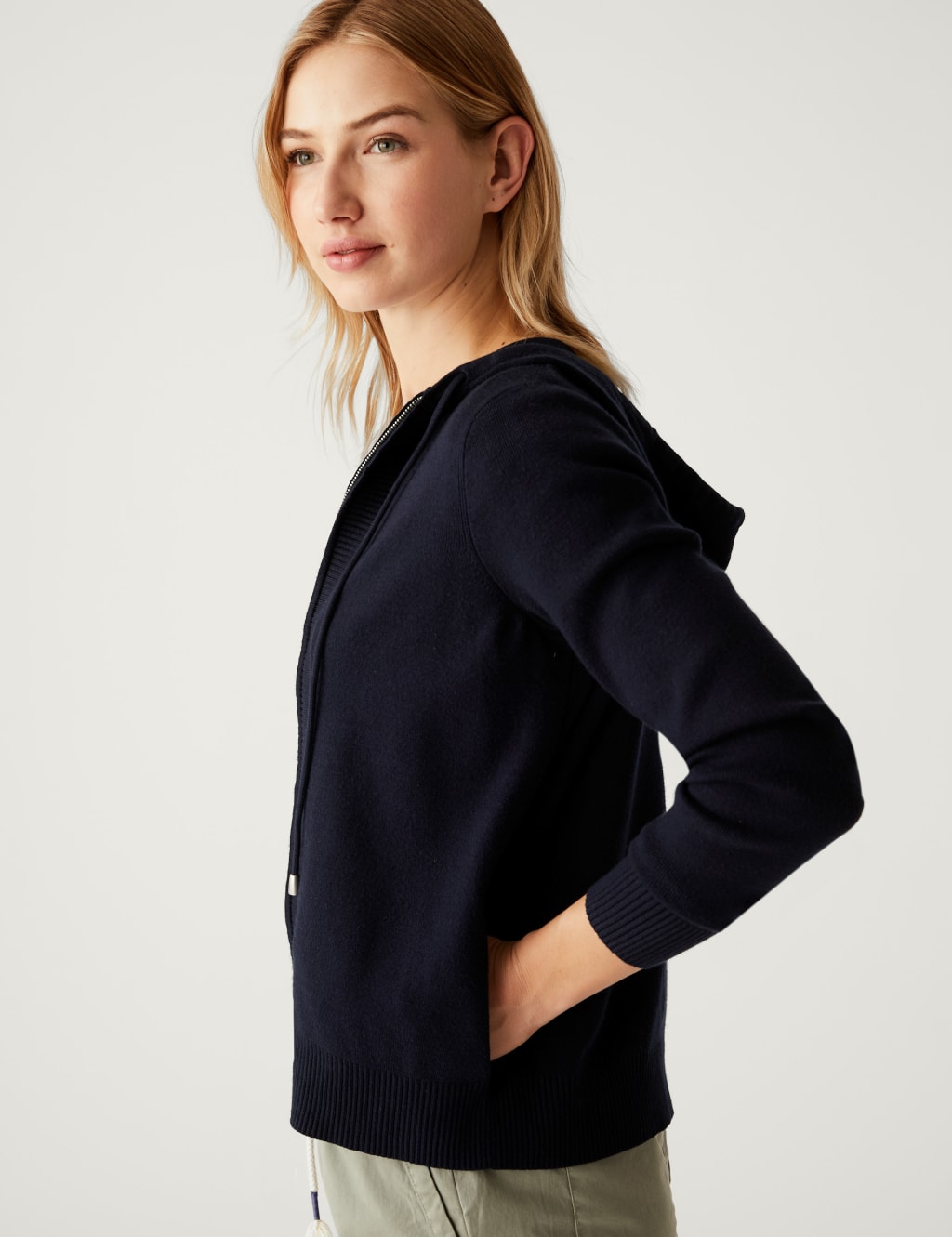 Soft Touch Textured Zip Up Relaxed Hoodie image 3