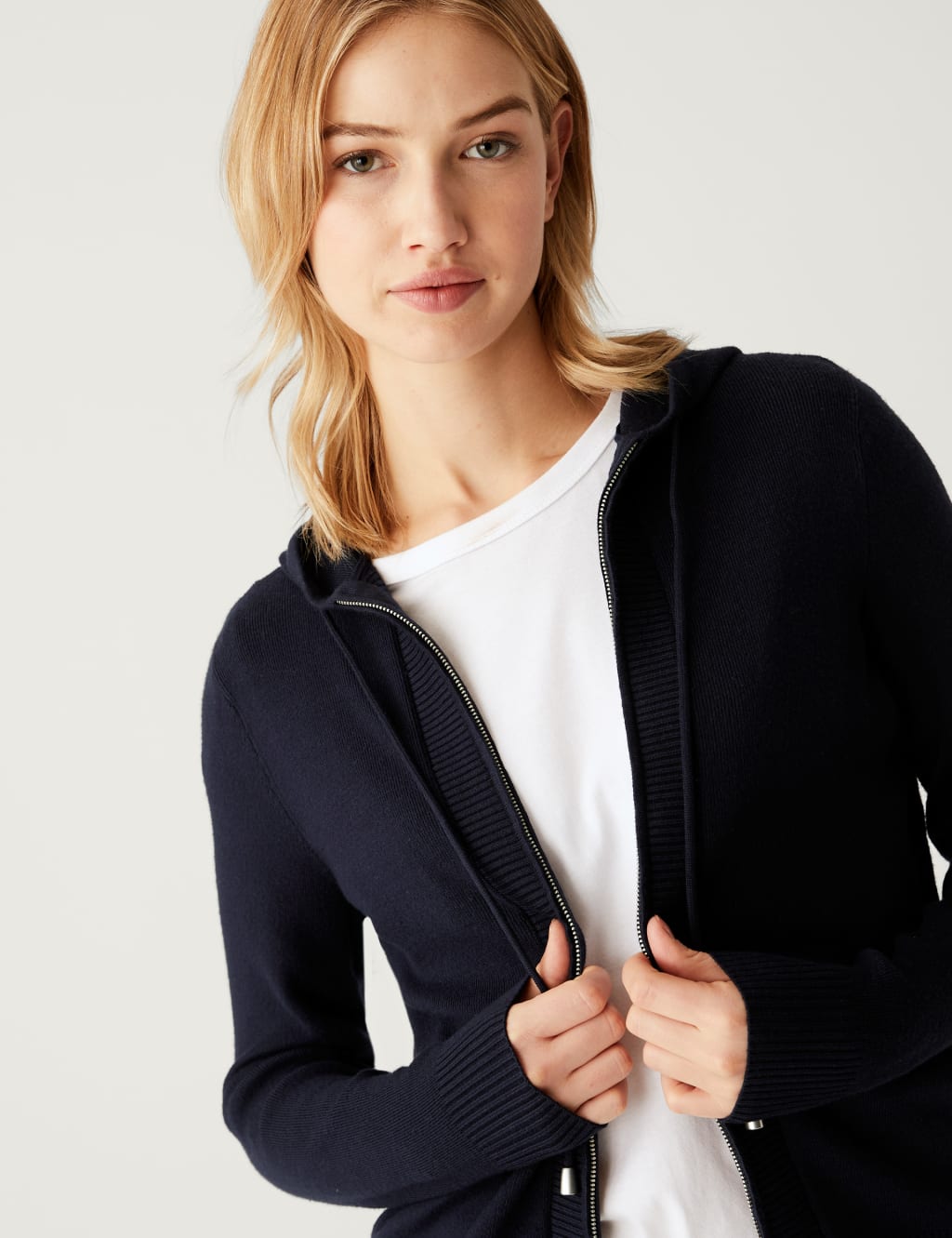Soft Touch Textured Zip Up Relaxed Hoodie image 3