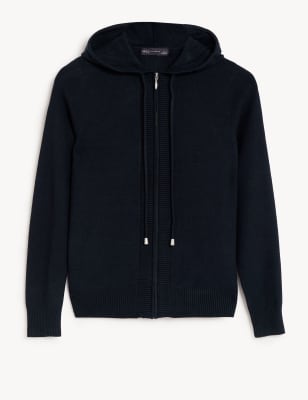 

Womens M&S Collection Soft Touch Textured Zip Up Relaxed Hoodie - Midnight Navy, Midnight Navy