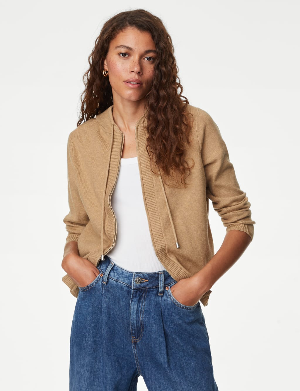 Soft Touch Textured Zip Up Relaxed Hoodie image 1