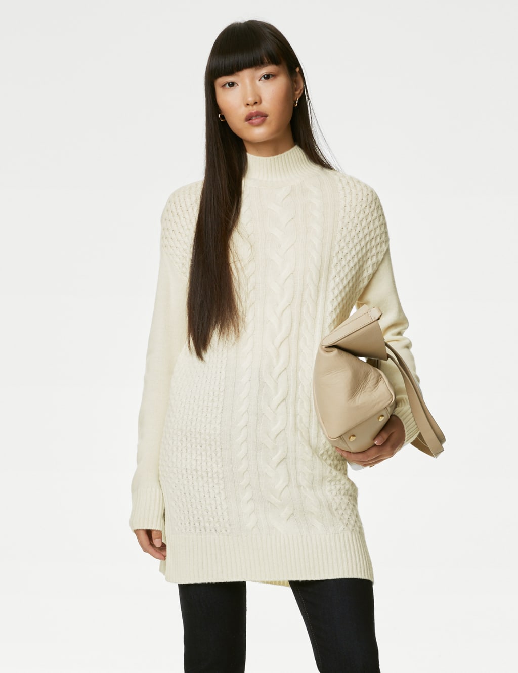 Longline Oversized Jumper in Bone Mel - 1380702