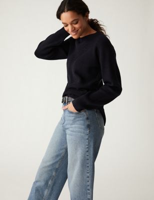 

Womens M&S Collection Soft Touch Ribbed Crew Neck Relaxed Jumper - Midnight Navy, Midnight Navy