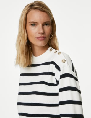 

Womens M&S Collection Weicher Pullover mit Streifen und Rundhalsausschnitt - Ivory Mix, Ivory Mix