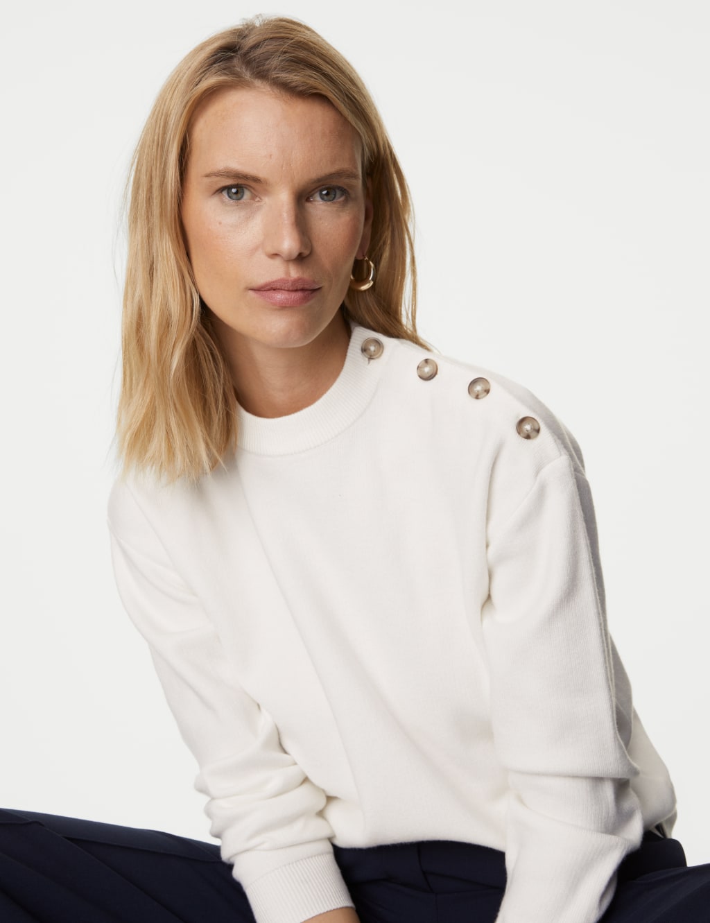 Soft Touch Crew Neck Button Detail Jumper image 1