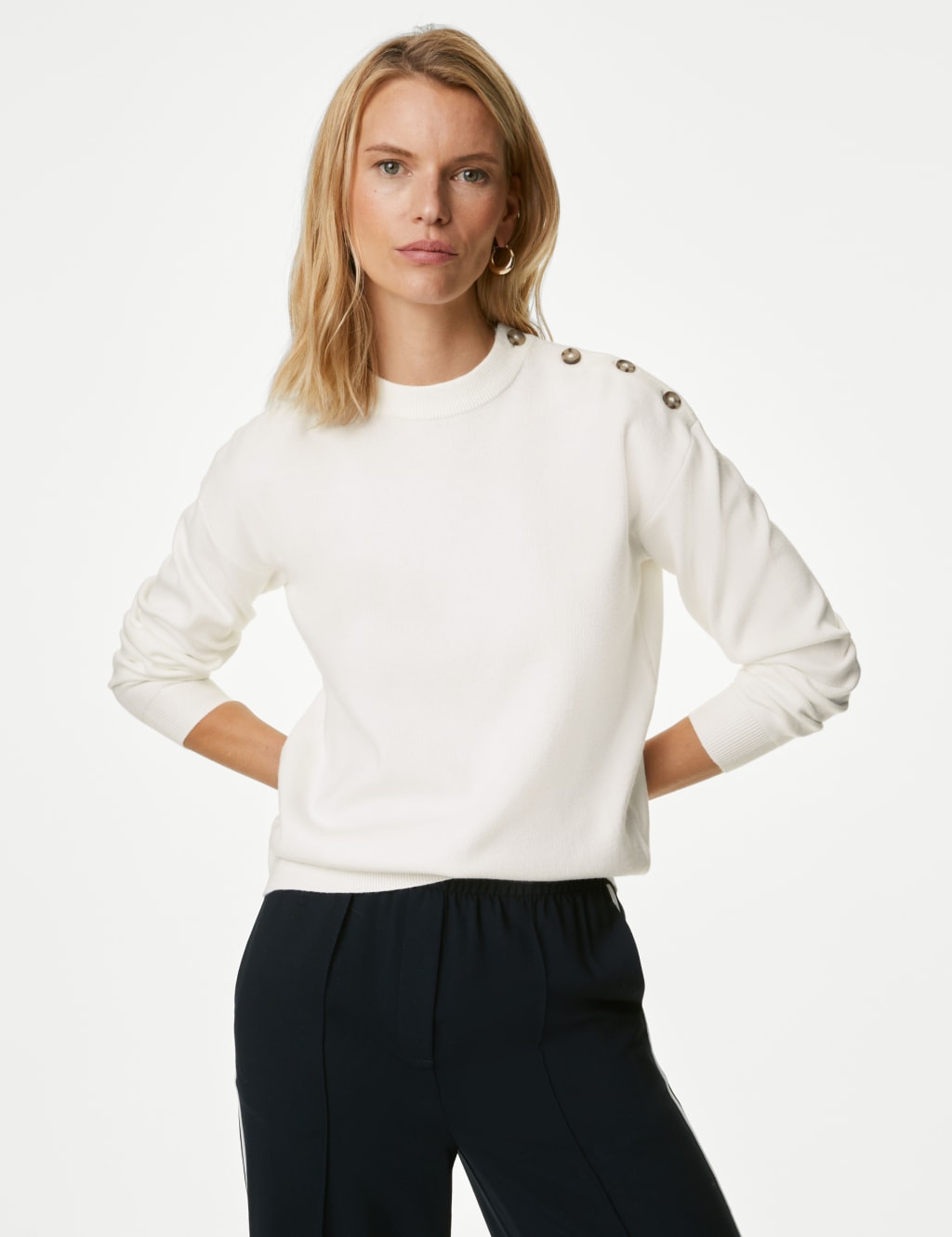 Soft Touch Crew Neck Button Detail Jumper image 4