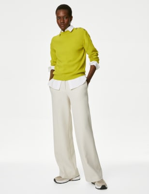 

M&S Collection Jersey de tacto suave de escote cerrado con detalle de botonaduraWomens - Bright Lime, Bright Lime