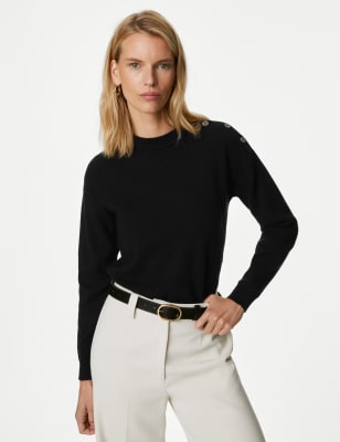 Soft Touch Crew Neck Button Detail Jumper