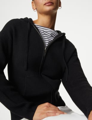 M&S Womens Soft Touch Zip Up Hoodie - M - Black, Black,Light Grey,Blush,Cappuccino,Grey Marl,Navy,Da