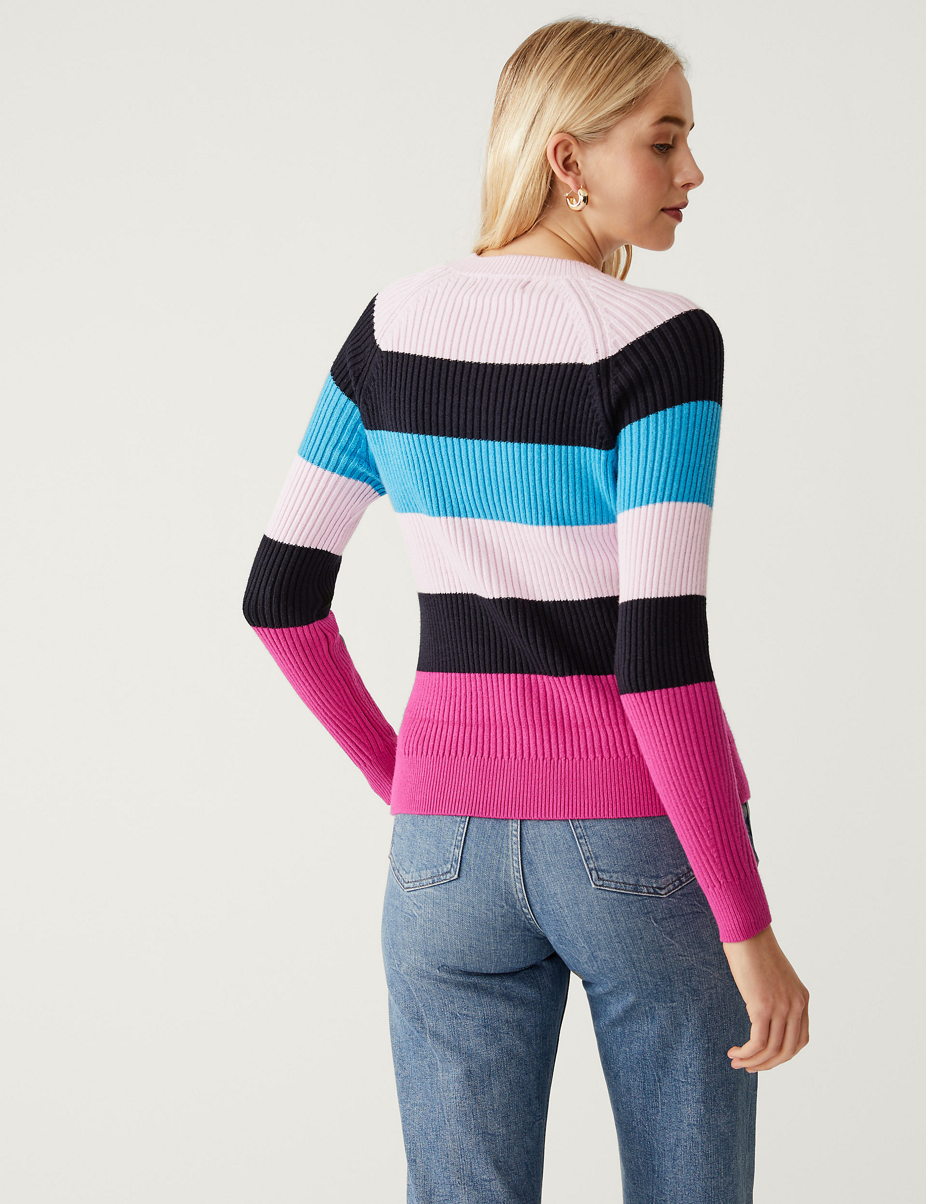 Soft Touch Striped Ribbed Crew Neck Jumper