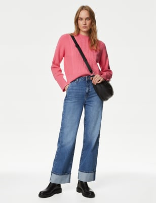 

Womens M&S Collection Soft Touch Textured Crew Neck Jumper - Bright Rose, Bright Rose