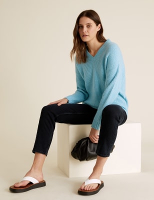 

Womens M&S Collection Textured V-Neck Jumper - Spa Blue, Spa Blue