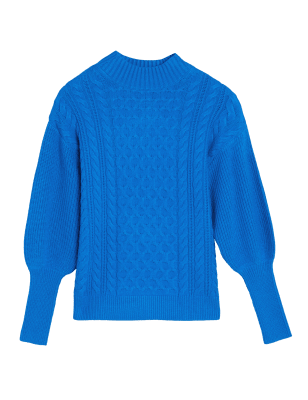 

Womens M&S Collection Soft Touch Textured Funnel Neck Jumper - Blue, Blue