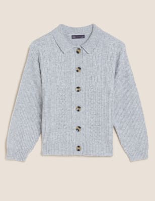 Spread Collar Button Front Cardigan